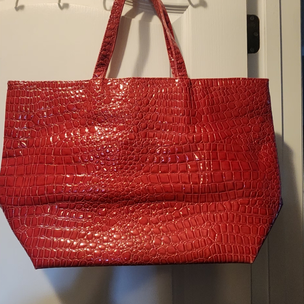 Bath & Body Works Red Crocodile-Embossed Tote Bag
